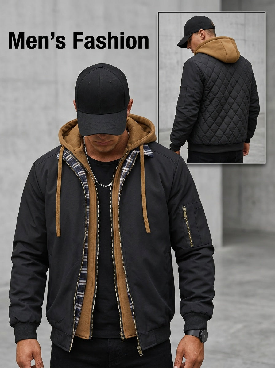 [Preppy Plaid Jacket] Casual Preppy Men's Plaid Hooded Cardigan Jacket | Spring Autumn Outerwear Sports Fashion