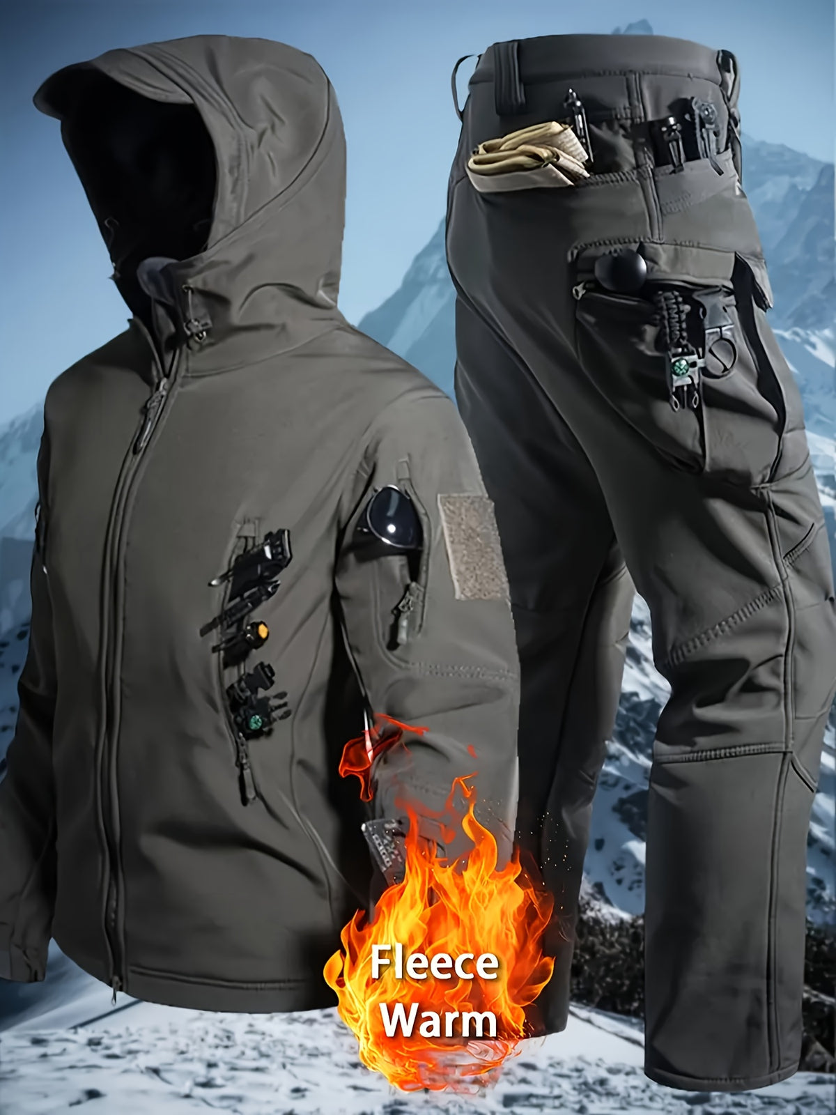 New Tactical Clothing Set for Outdoor Hiking, Hunting And Leisure, Includes a Fleece-Lined Warm Jacket And Multi-Pocket Work Pants. Suitable for Autumn And Winter Mountaineering, Skiing, Fishing, Cycling, Camping, Outdoor Activities, And Casual Wear