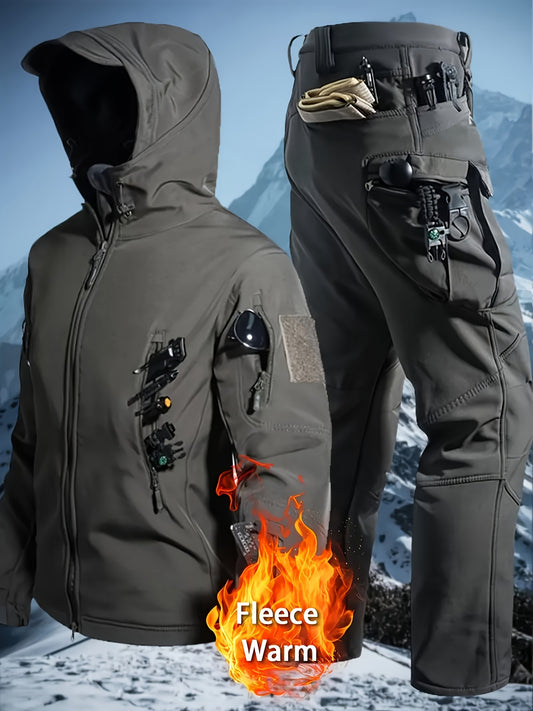 New Tactical Clothing Set for Outdoor Hiking, Hunting And Leisure, Includes a Fleece-Lined Warm Jacket And Multi-Pocket Work Pants. Suitable for Autumn And Winter Mountaineering, Skiing, Fishing, Cycling, Camping, Outdoor Activities, And Casual Wear