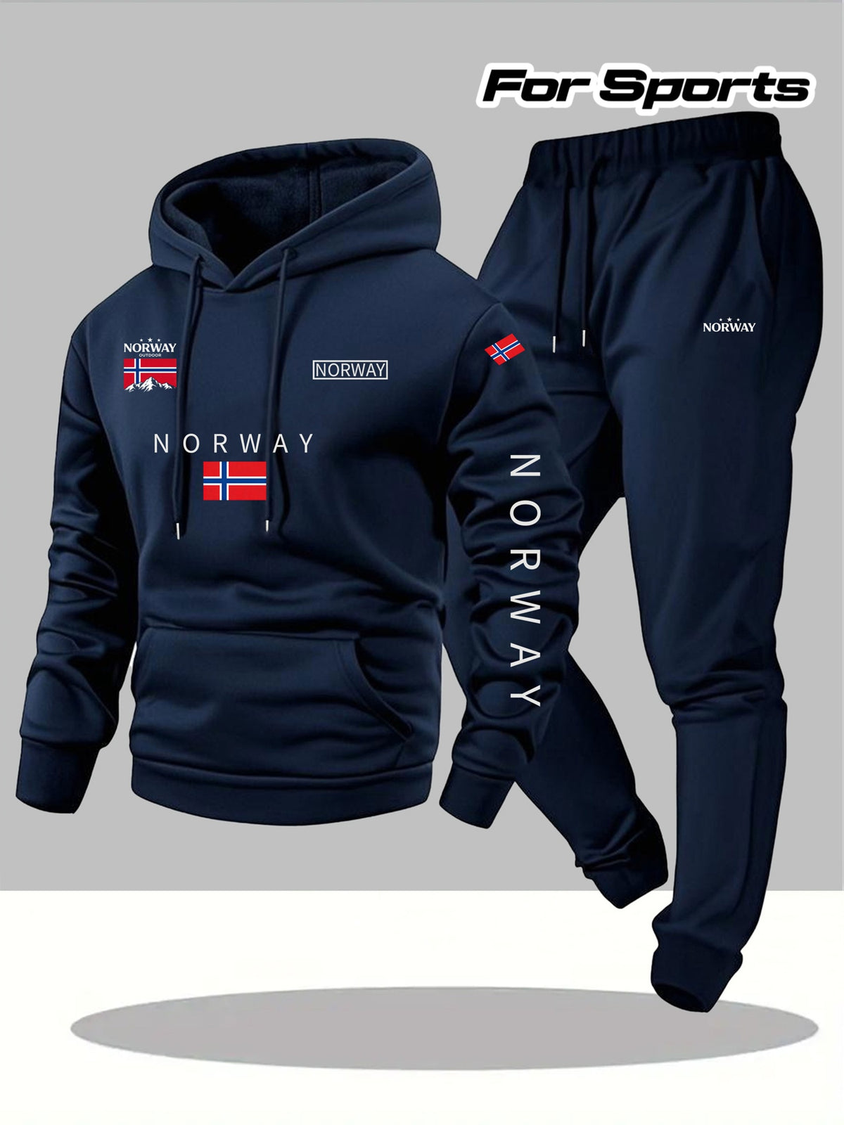 Men'S 2pcs Hoodie And Sweatpants Set Cartoon NORWAY Letter Drawstring Pocket Hoodie And Sports Drawstring Trousers Matching Set 2pcs