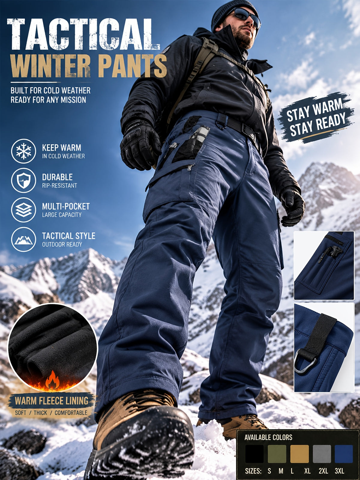 [Warm Cargo Pants] Men's -Lined Long Pants with Multiple Pockets, Thickened Warm Softshell Cargo Trousers for Autumn/Winter Outdoor Sports and Training Pants, Hunting