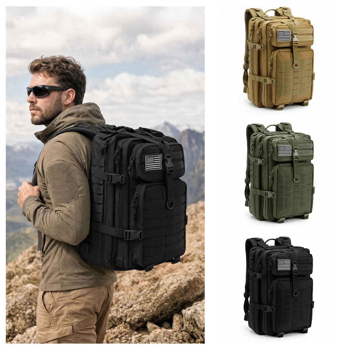 11.89gal Tactical Backpack 900D Modular MOLLE Rucksack with Multi Pockets And 17" Laptop Compartment, Expandable 3-Day Pack for Hiking Camping Traveling Daypack, Birthday Anniversary Gift for Husband Dad