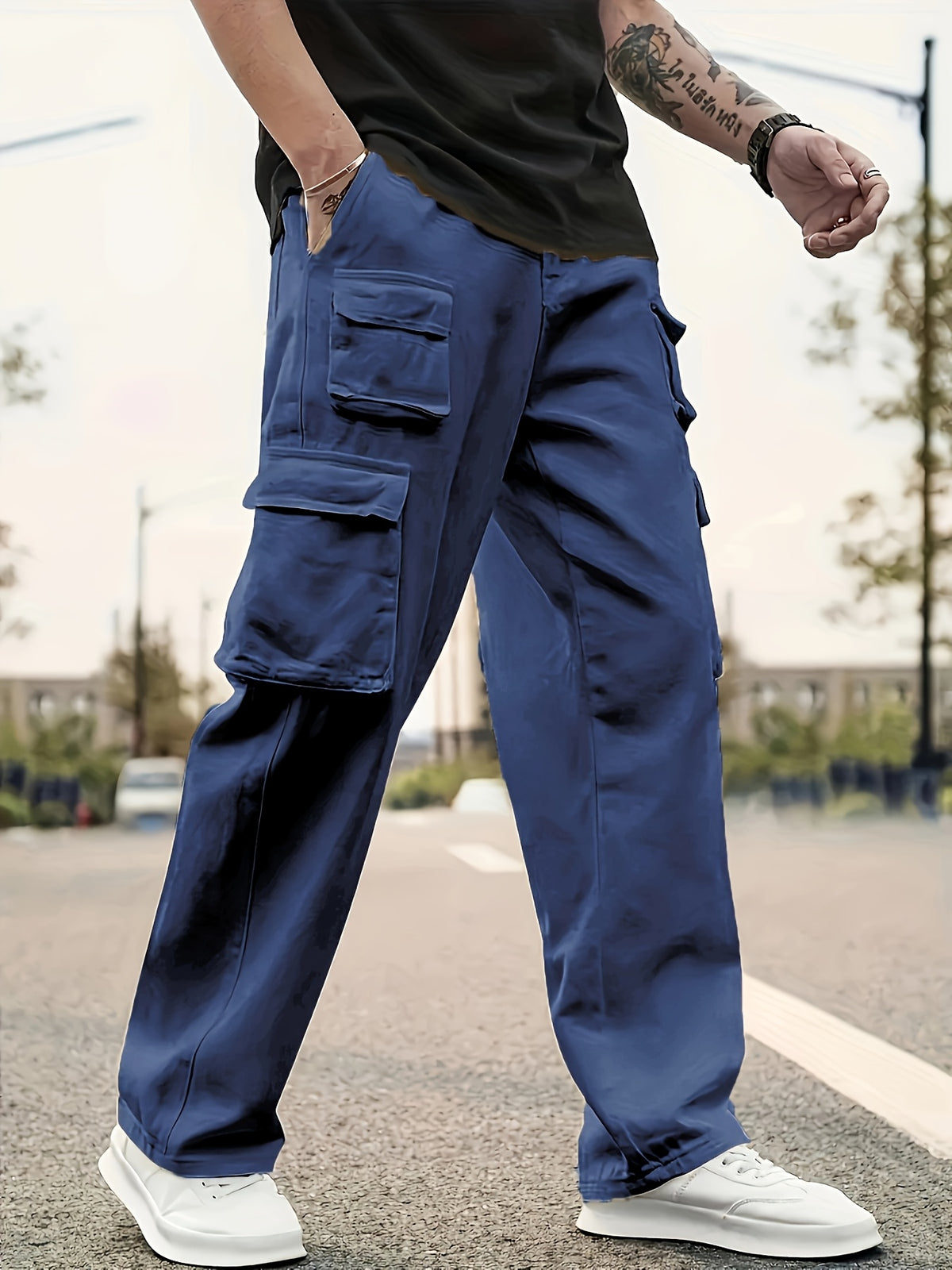 Set of 5, Men'S Multi-Pocket Work Cargo Pants, Solid Color Lightweight Casual Joggers, Suitable for Everyday Wear And Leisure Activities, Autumn Essentials