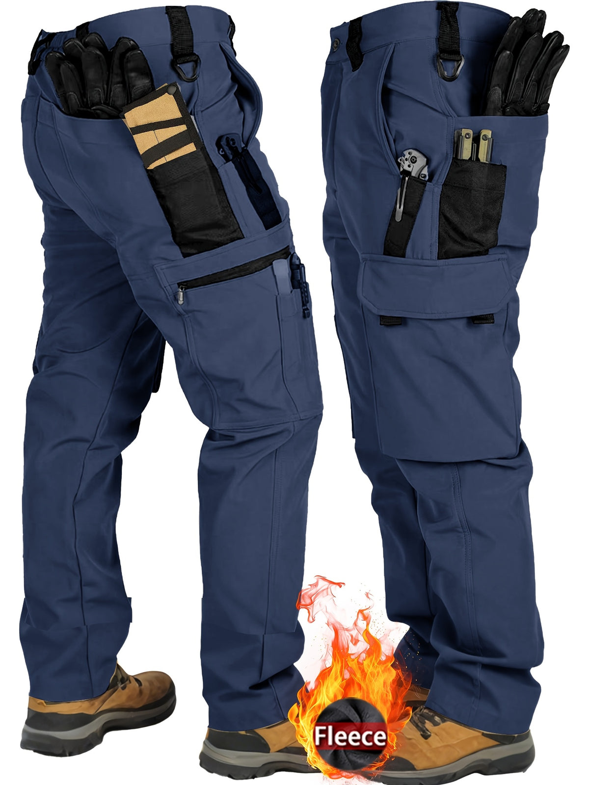 [Warm Cargo Pants] Men's -Lined Long Pants with Multiple Pockets, Thickened Warm Softshell Cargo Trousers for Autumn/Winter Outdoor Sports and Training Pants, Hunting