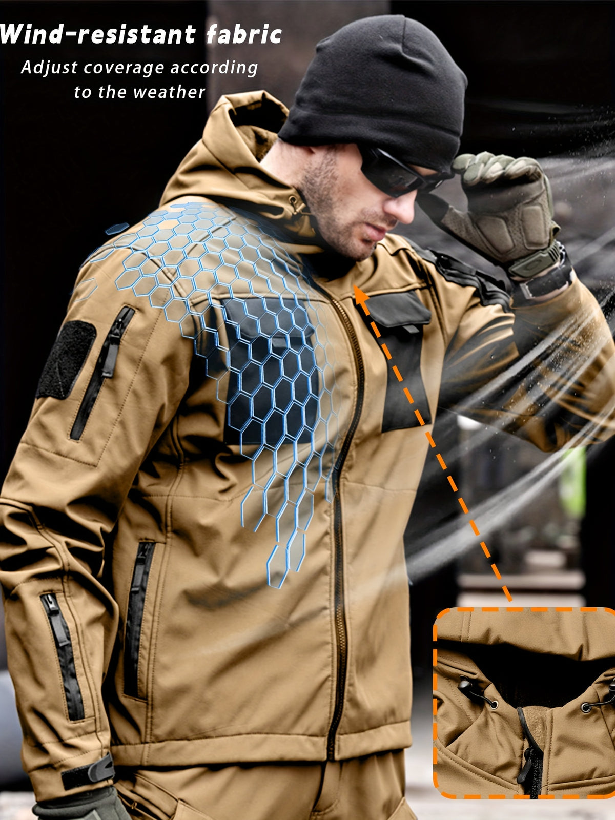 Men'S Tactical Thickened 2pcs Outdoor Casual Softshell Jacket And Cargo Pants Set, Fall Winter Fleece Contrast Hooded Windproof Warm Workwear Multi-Pocket Top And Bottom, Hunting Riding Hiking Exploration Climbing Outfit Without Additions
