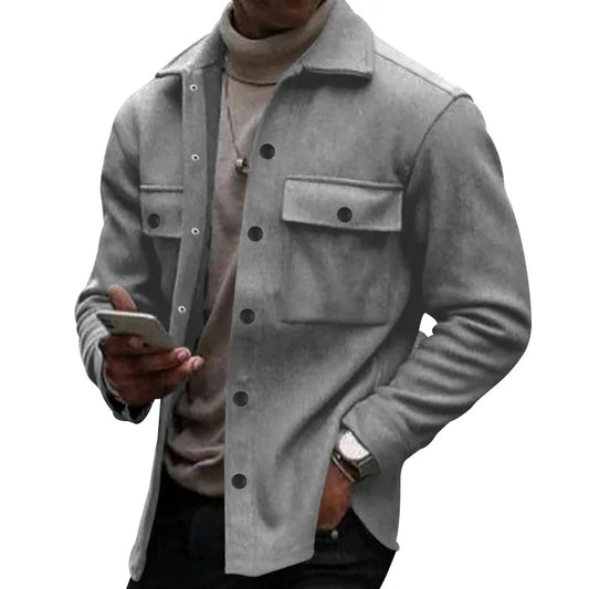 Cross-border sweater American retro fleece jacket single-breasted lapel casual jacket men's winter clothing
