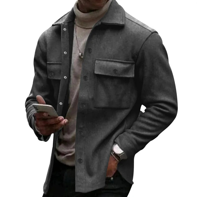 Cross-border sweater American retro fleece jacket single-breasted lapel casual jacket men's winter clothing