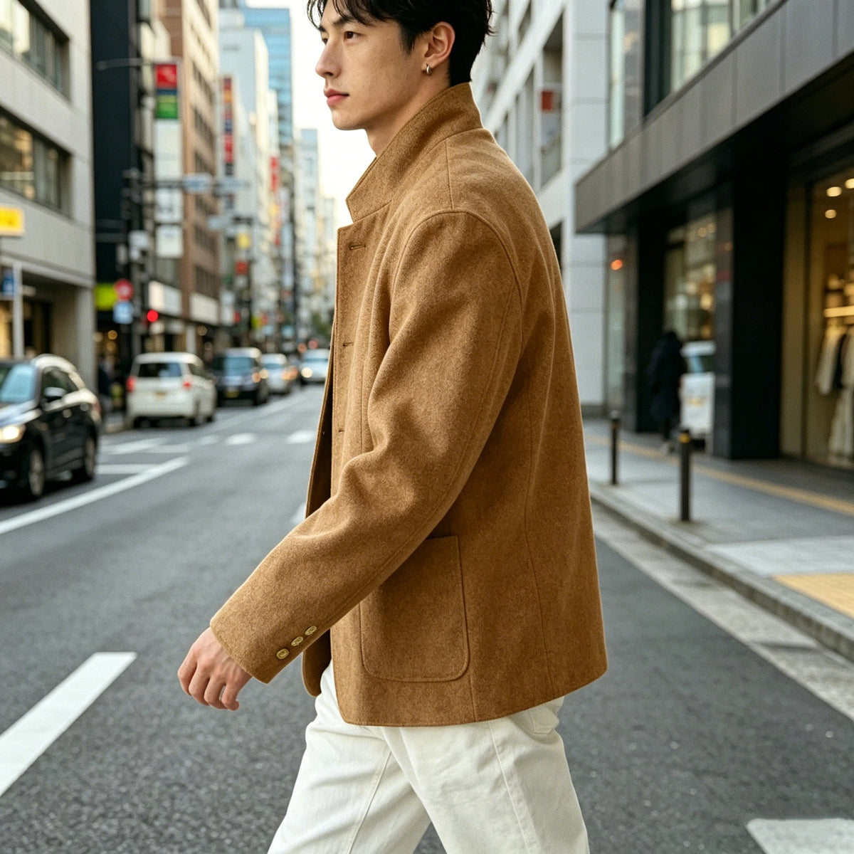 Vintage Men's Stand Collar Jacket Wool Blend Casual Coat Warm Autumn Winter Business Blazer Plus Size Streetwear Outerwear