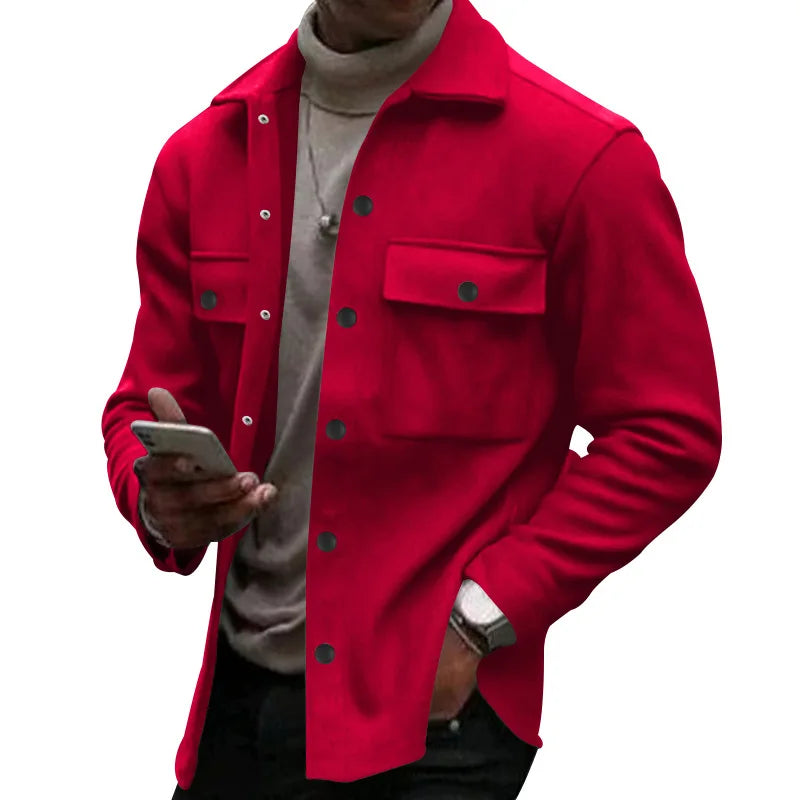 Cross-border sweater American retro fleece jacket single-breasted lapel casual jacket men's winter clothing