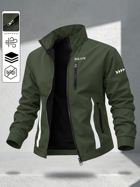 Trendy Vintage Men's Spring/Autumn New Casual Versatile Jacket Outdoor Sports Windproof with Contrasting Color Stand Collar