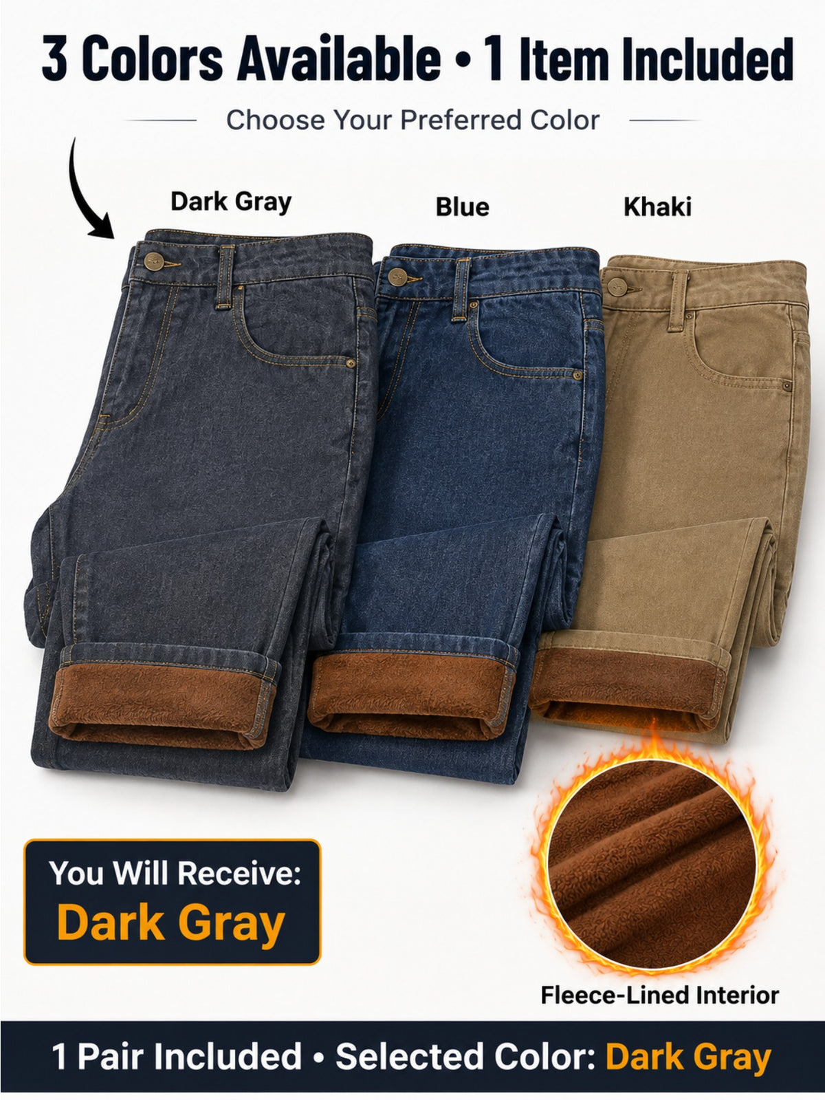 3 Colors Available, Shipped Men'S Winter Fleece Lined Jeans, Warm Thermal Stretch Denim Trousers, Classic Regular Fit Straight Leg Pants with Pockets for Cold Weather, Casual Work, Outdoor Walking, Commuting, Travel, And Daily Wear