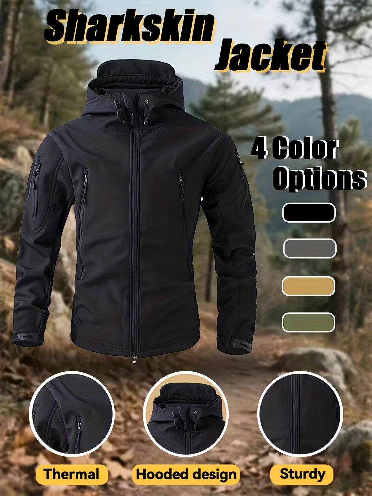 Men's Winter Softshell Jacket and Fleece-Lined Tactical Cargo Pants Set, Windproof, Tear-Resistant, Hooded, Long Sleeve, Zipper, Multi-Pocket, for Hiking and Hunting, Skiing, Fishing, Snowy Weather, Outdoor Sports, Casual Wear, Training