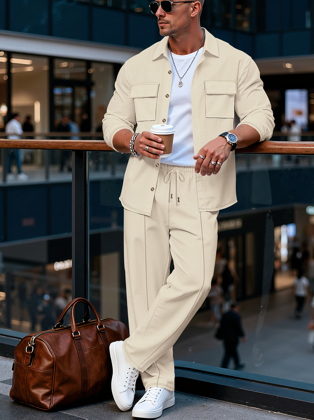 Spring And Autumn Men's Long Sleeved Pants with A Sense Of Luxury And Retro Temperament Featuring Lapel Pockets And Button Long Sleeved Jackets And Versatile Casual Pants Men's 2pcs Clothing Set