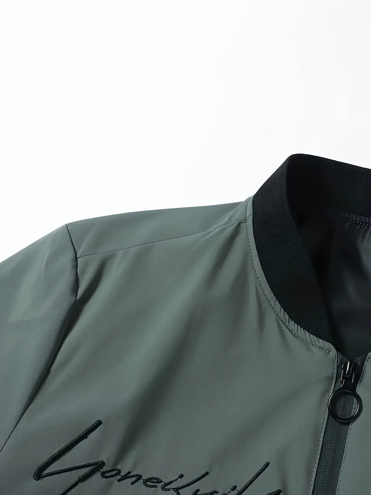 Windproof Jacket: Men's Pilot Jacket with Letter Embroidery and Full Zip Closure, Suitable for Outdoor Sports, Hiking, and Urban Commuting - Machine Washable, Polyester Fiber, Casual, Fashionable, and Versatile Black Jacket, a Must-Have for Stylish