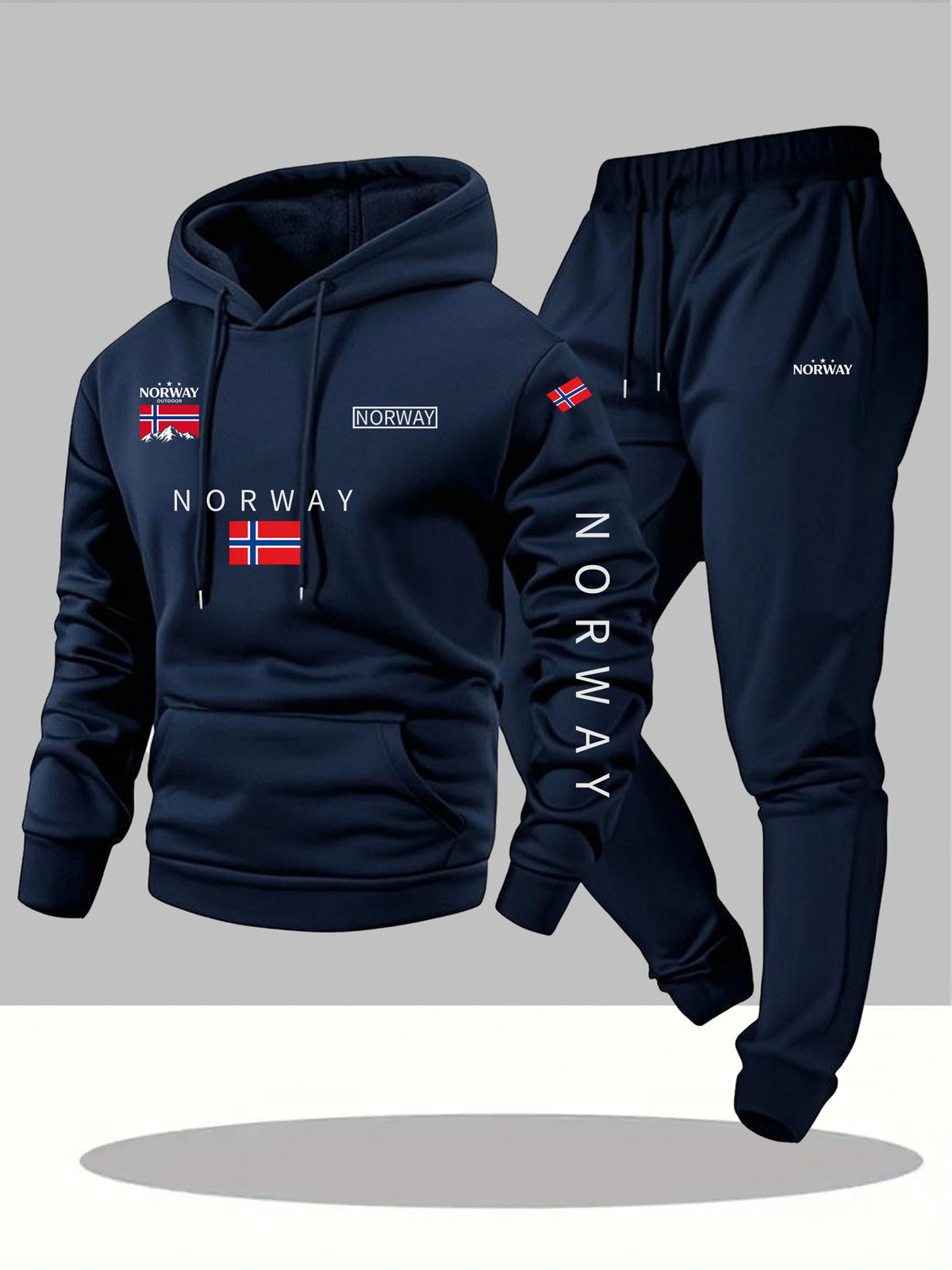 Men'S 2pcs Hoodie And Sweatpants Set Cartoon NORWAY Letter Drawstring Pocket Hoodie And Sports Drawstring Trousers Matching Set 2pcs