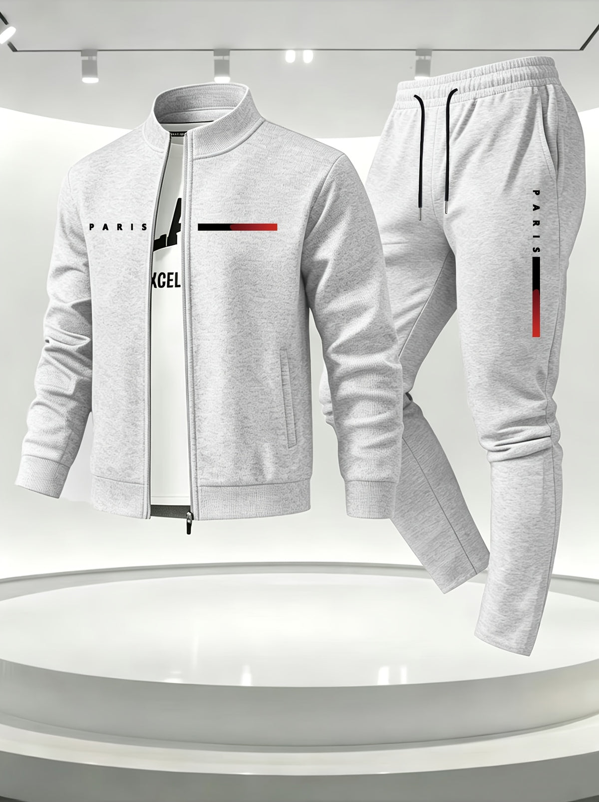 Men's 2pcs Set: Fashionable Casual Zip-Up Cardigan Jacket and Pants with Pockets, Regular Fit, Slightly Stretchy Fabric, Easy to Clean